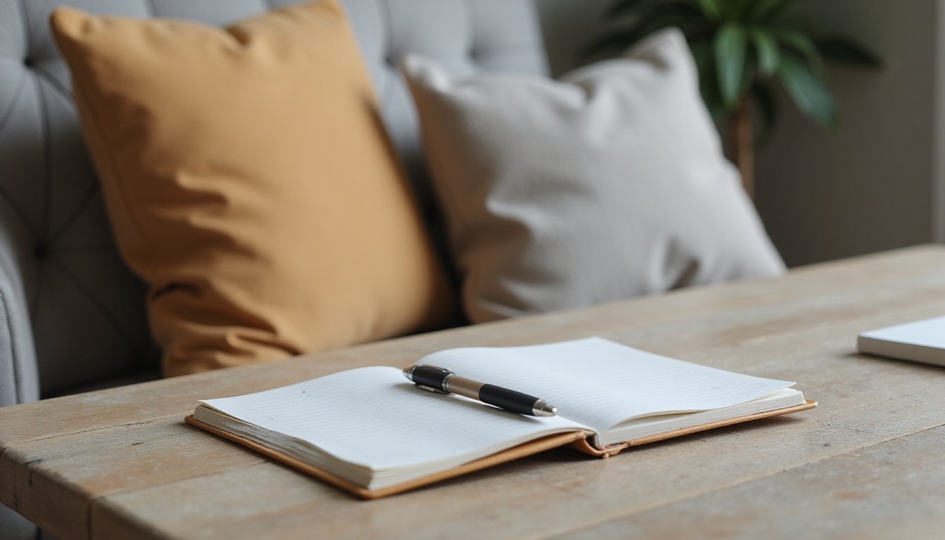 Diary and pen lying on a table