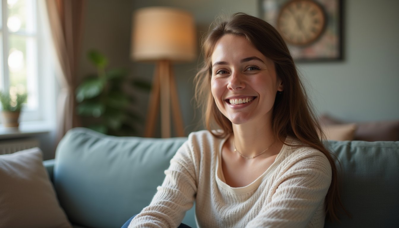 Smiling person looking at the camera in a sunlit inpatient facility room, close-up portrait.